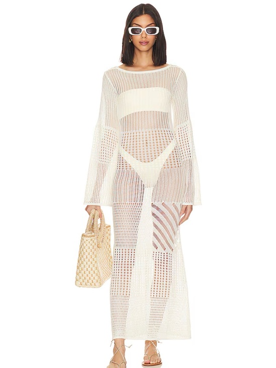 L'Academie Other - L'Academie Cream Sheer Crochet Maxi Swim Coverup